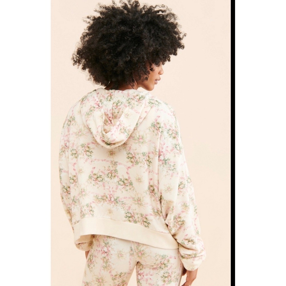 Selkie x Free People Zip-Up All Day Pillow Ivory Floral Hoodie Jacket Size Small - Picture 4 of 5